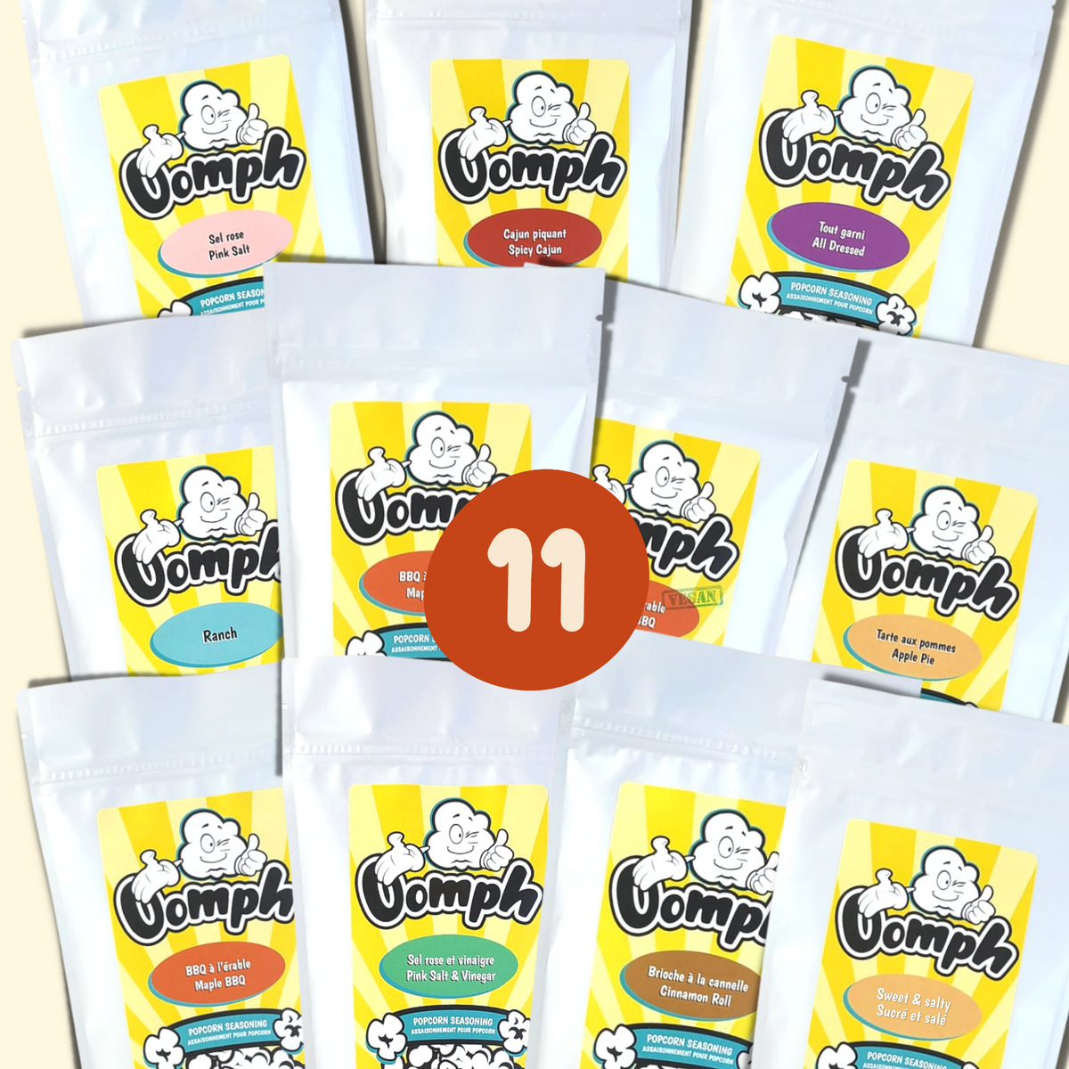 11 ASSAISONNEMENTS POUR POPCORN OOMPH 105 g.